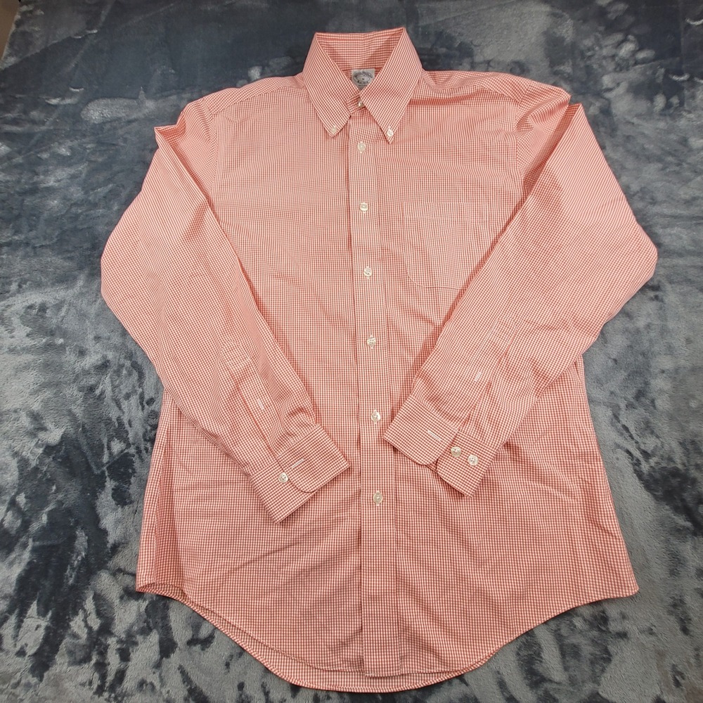 Brooks‎ Brothers Mens Regent Non-Iron Supima Cotton Gingham Shirt Orange White M